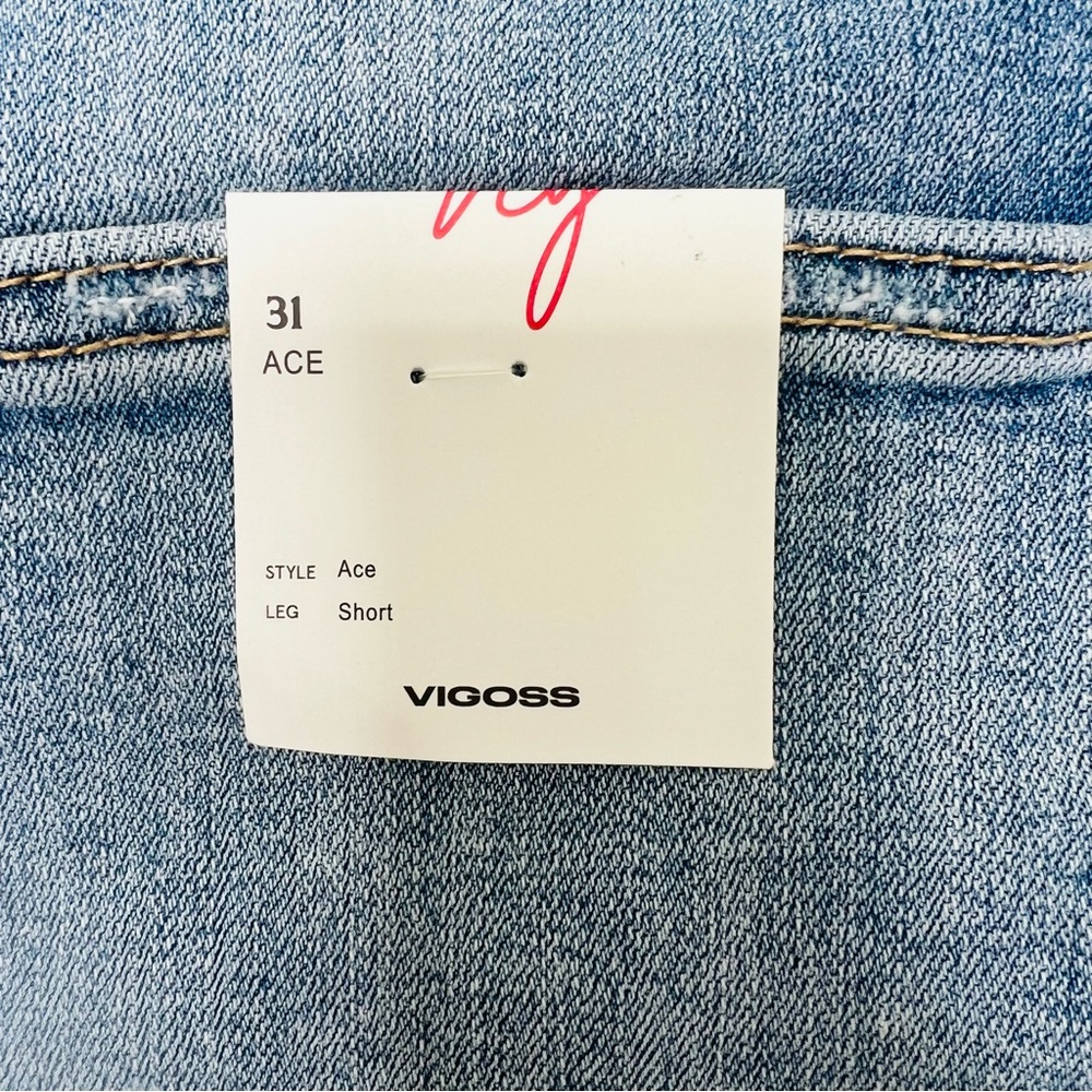 VIGOSS ACE High Rise Frayed Hem Jean Shorts Light Blue Wash Size 31 = 7 - Picture 8 of 11